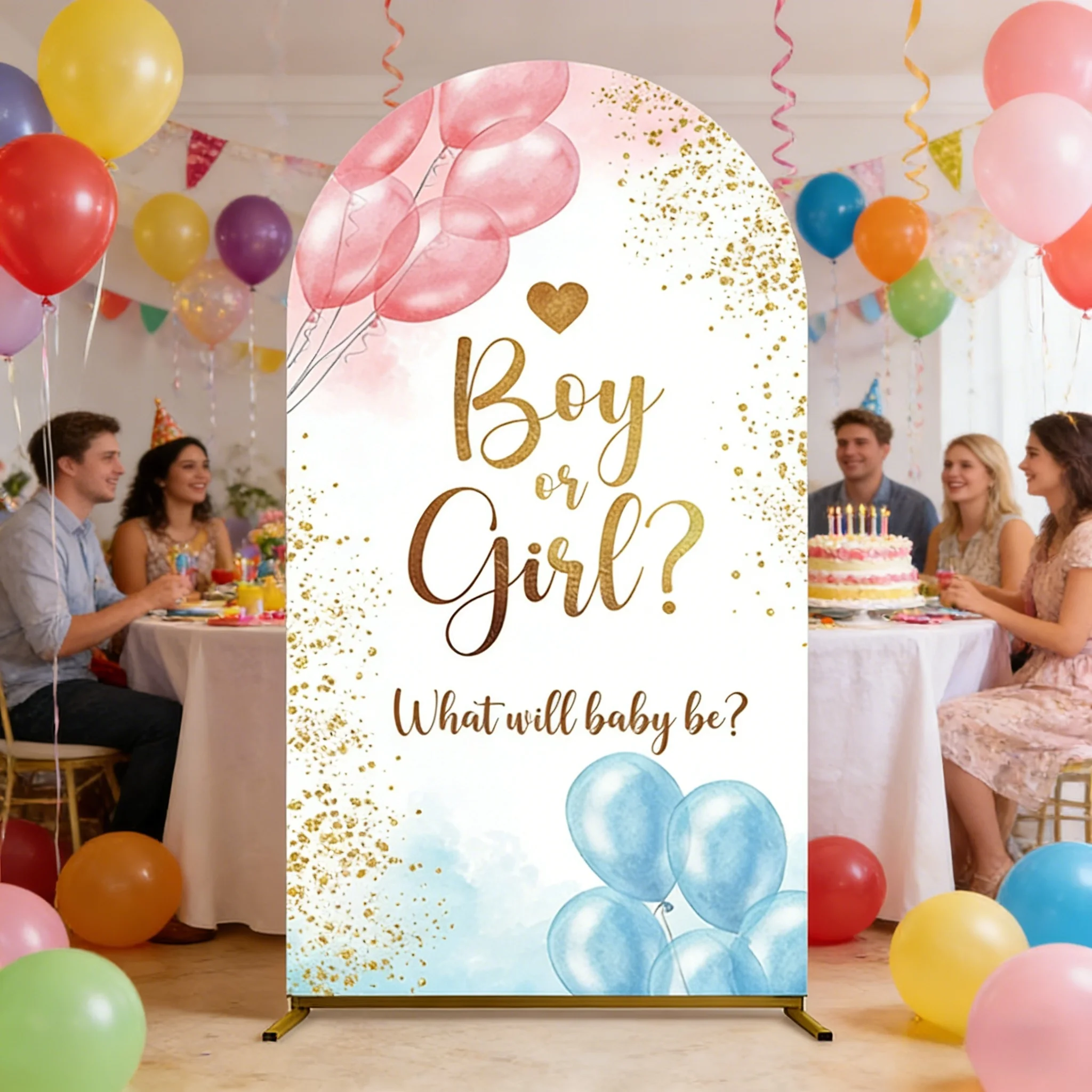 Yeele Custom Boy or Girl Gender Reveal Chiara Arch Backdrop Cover Cute Bear Balloon Baby Shower Birthday Party Arch Background