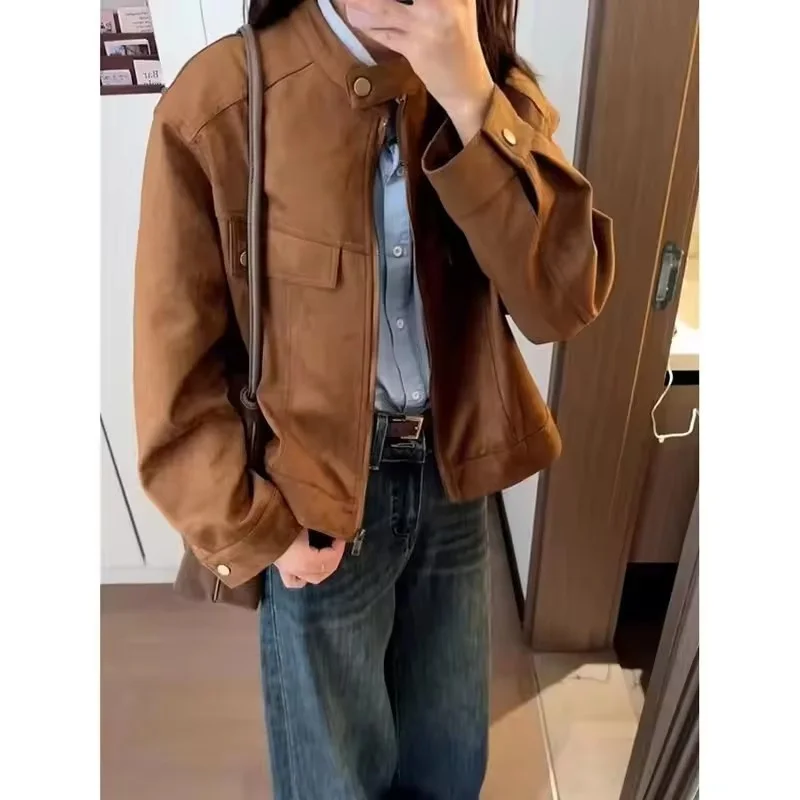 

2026 Spring Autumn Women's Short Coat Maillard Retro Coat New Simple Little Stand-up Collar Female Loose Joker Jacket Ladies
