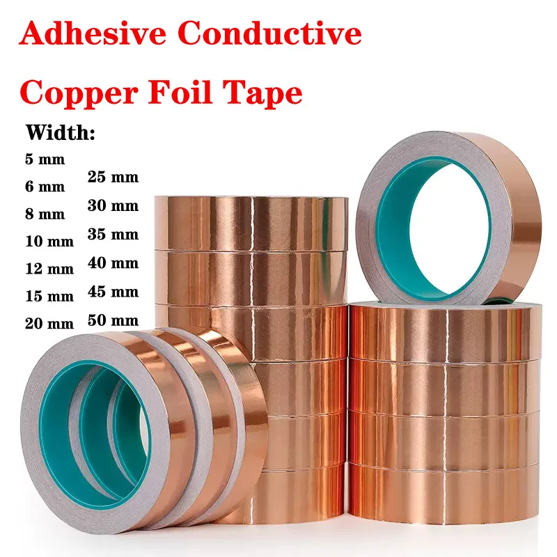 Length 20M Adhesive Conductive Copper Foil Tape Width 5/6/8/10/15/20/25/30/35/40/45/50mm Double Sided Conduct Shielding Tape