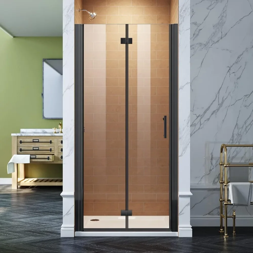 

34 in. W X 72 in. H Shower Doors, Clear Glass Panel, Reversible Installation, Pivot Swing Bi-Fold Frameless Shower Doors