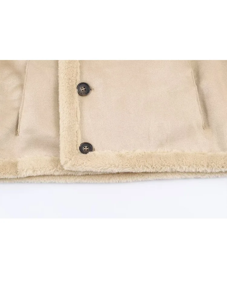 

HH Women Winter Fashion Vintage Solid Reversible Long Sleeve Jacket Female Stand Collar Single Breasted Pocket Decorated Jacket