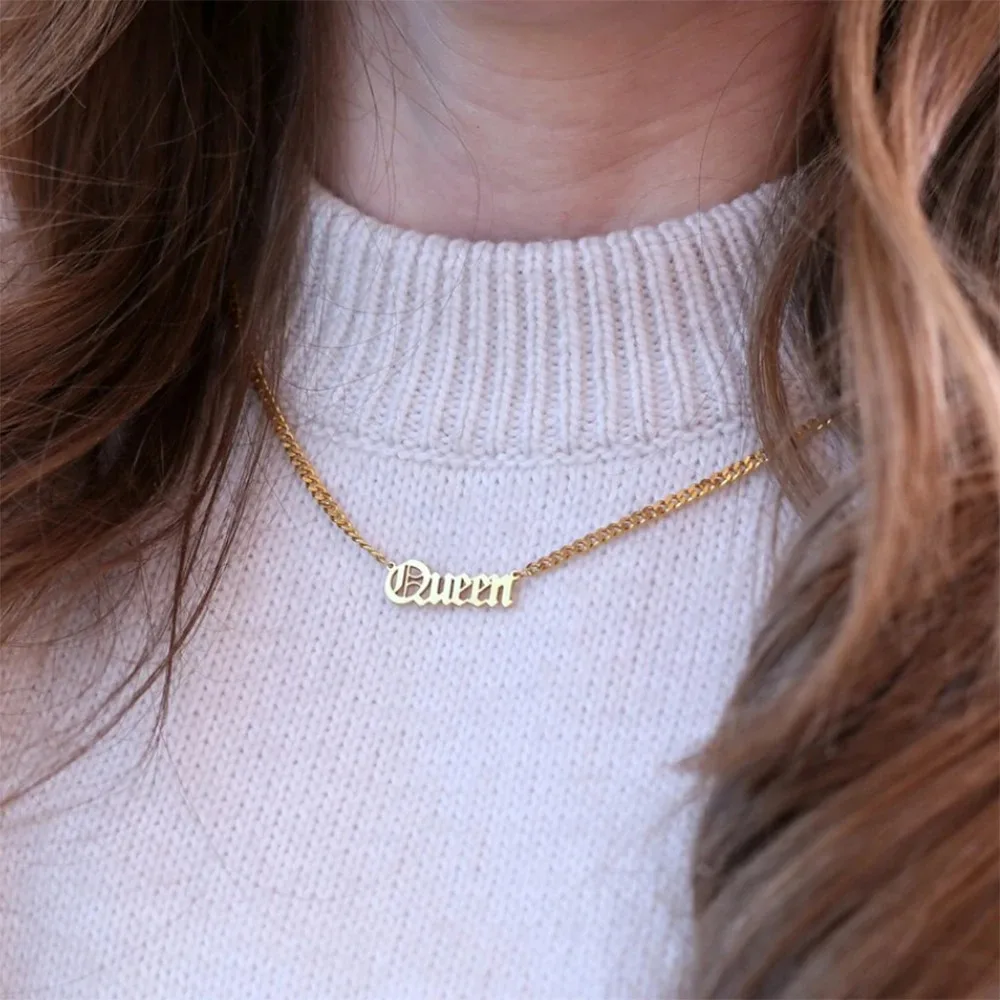 Naszyjnik z imieniem niestandardowym Biżuteria z kubańskiego łańcuszka ze stali nierdzewnej dla kobiet Spersonalizowany wisiorek z tabliczką znamionową Choker Collares