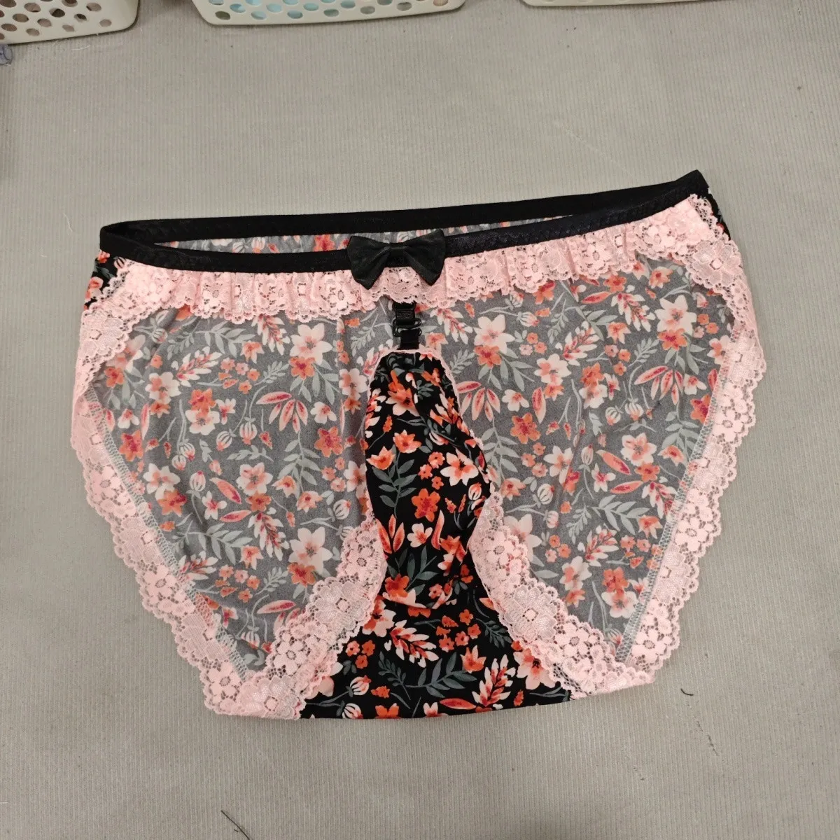 Handmade Floral Sexy Cute Man Briefs LGBQT BF Ice Silk Pink Ruffle Lace Trim Bow Panties Elastic Comfort Underpants - view 2