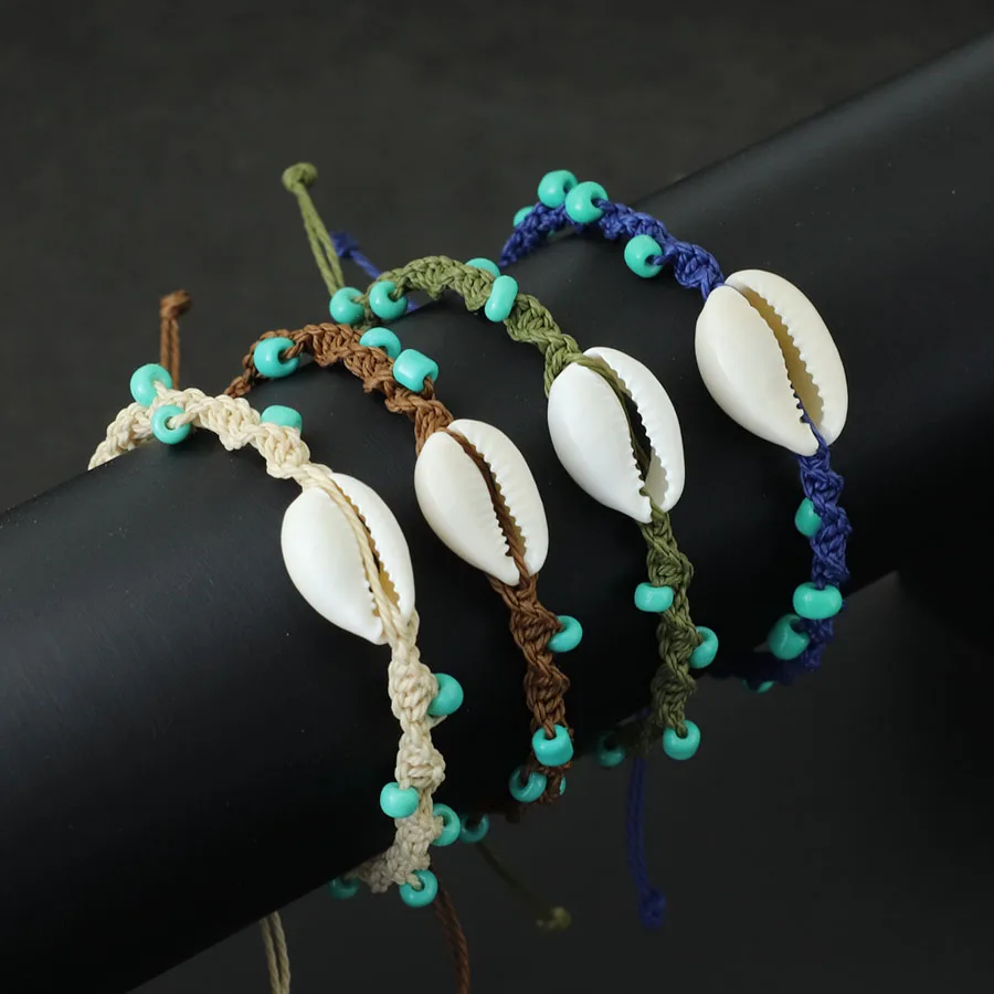 Noter Bohemia Macrame Bracelet Adjustable Unisex Beach Shell Braslet 4mm Blue Howlite Braclet Handmade Surfing Jewelry Pulseria - view 2