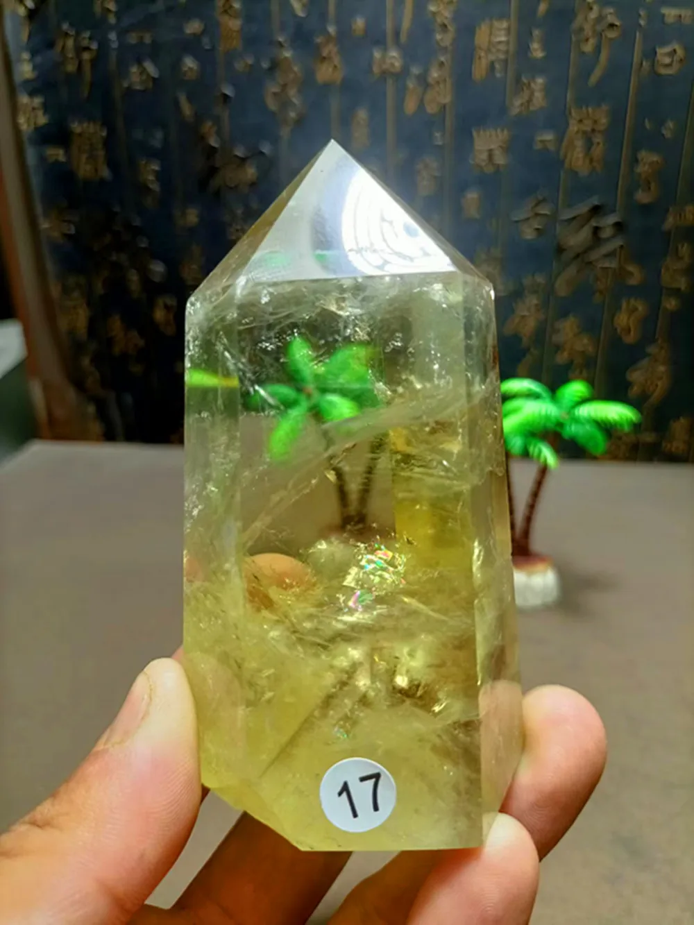 

Natural smoked yellow crystal quartz energy gem Crystal dot square tablet Reiki crystal tower home decoration treatment