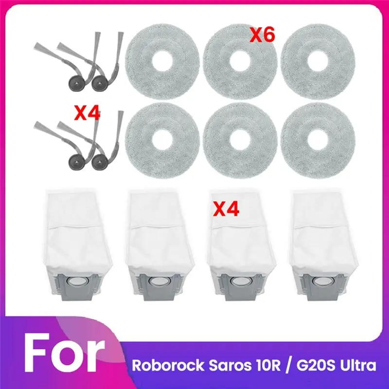 

Набор из 14 аксессуаров для робота-пылесоса Roborock Saros 10R / G20S Ultra: моющиеся боковые щетки, салфетки для швабры, мешки для пыли - ABQU