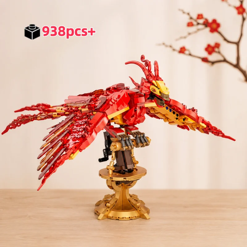 938PCS Creative Fire Phoenix Building Blocks Set MOC Bird Model DIY tabletop decoration Construction Toy for Kids and Adults