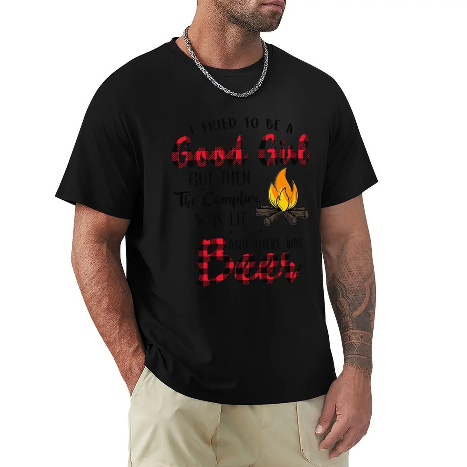 

I tried to be a good girl but then the campfire was lit and there was beer T-Shirt football t shirt mens fashion