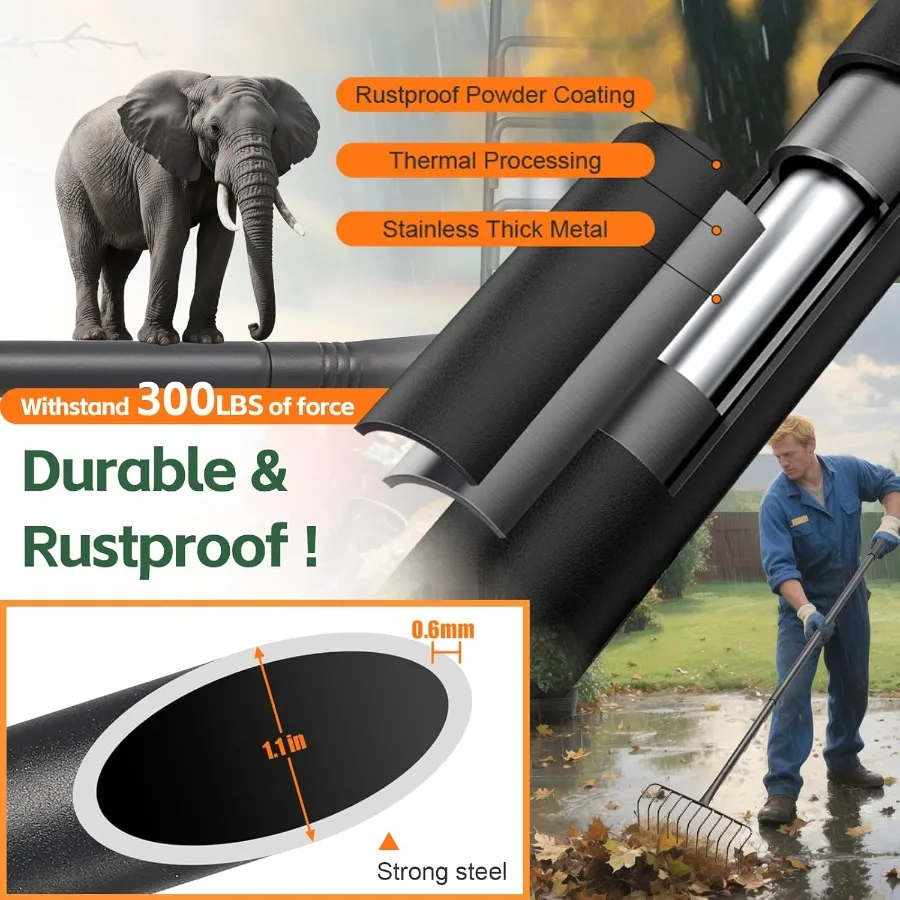 Ancinho de jardim resistente com 11 alvos de metal para uma coleção eficiente de agulhas e folhas de pinho com escova de grama morta de feno em grande Ya