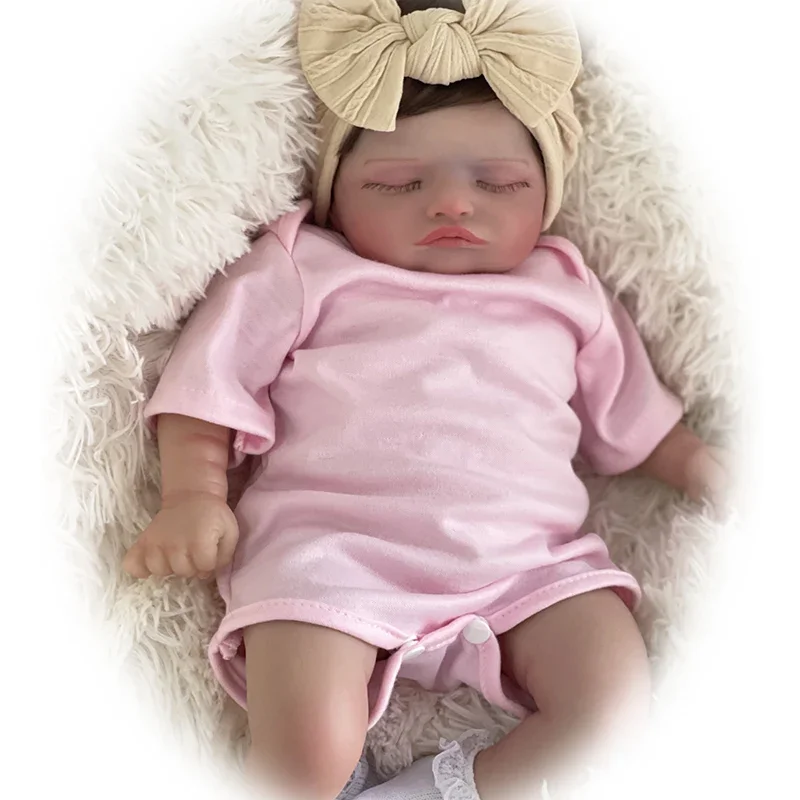 

45cm Rosalie Newborn Reborn Sleeping Baby Soft Hand Rooted Hair 3D Skin with Veins Collectible Art Doll