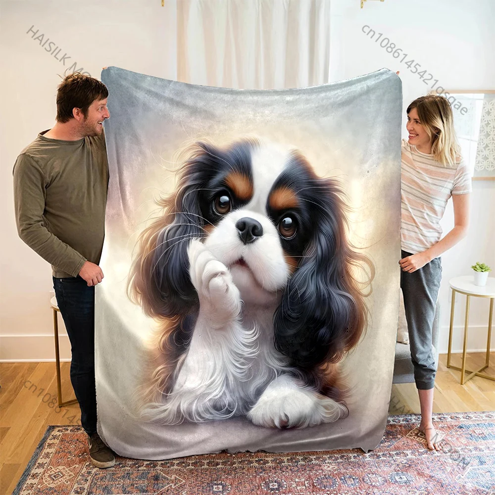 Manta con estampado de Cavalier King Charles Spaniel, cálida, suave y esponjosa, para niños y adultos, sofá cama, manta para