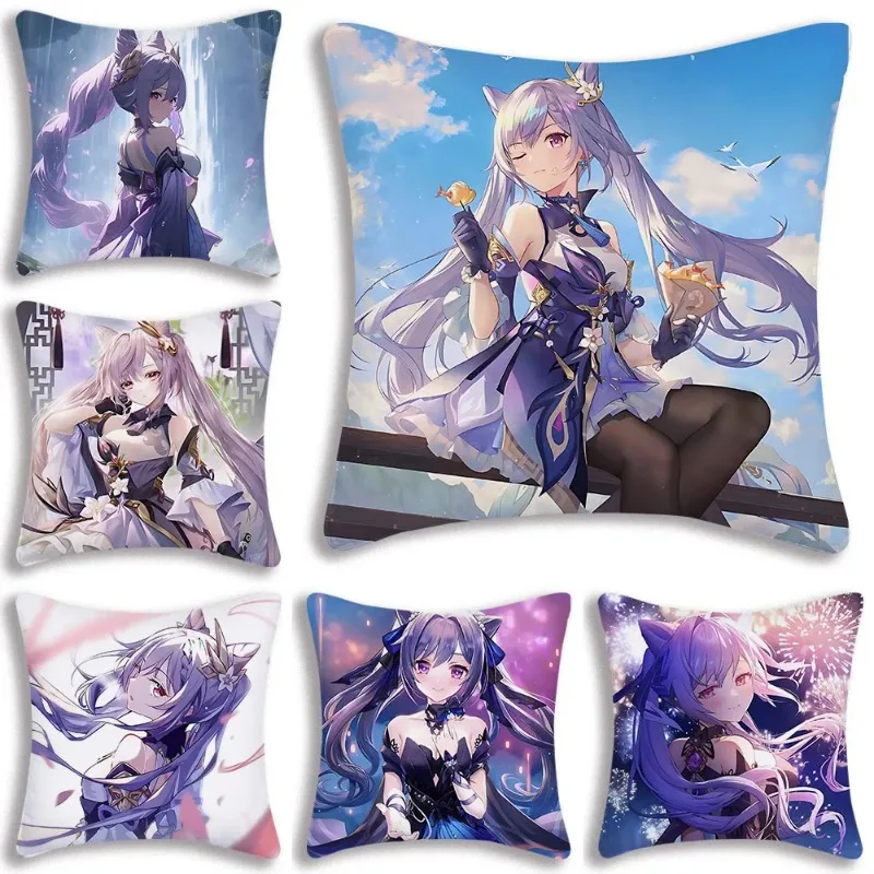 

Anime Genshin Impact Keqing cute Pillow Covers Cartoon Sofa Decorative Home Printing Cute Cushion Cover