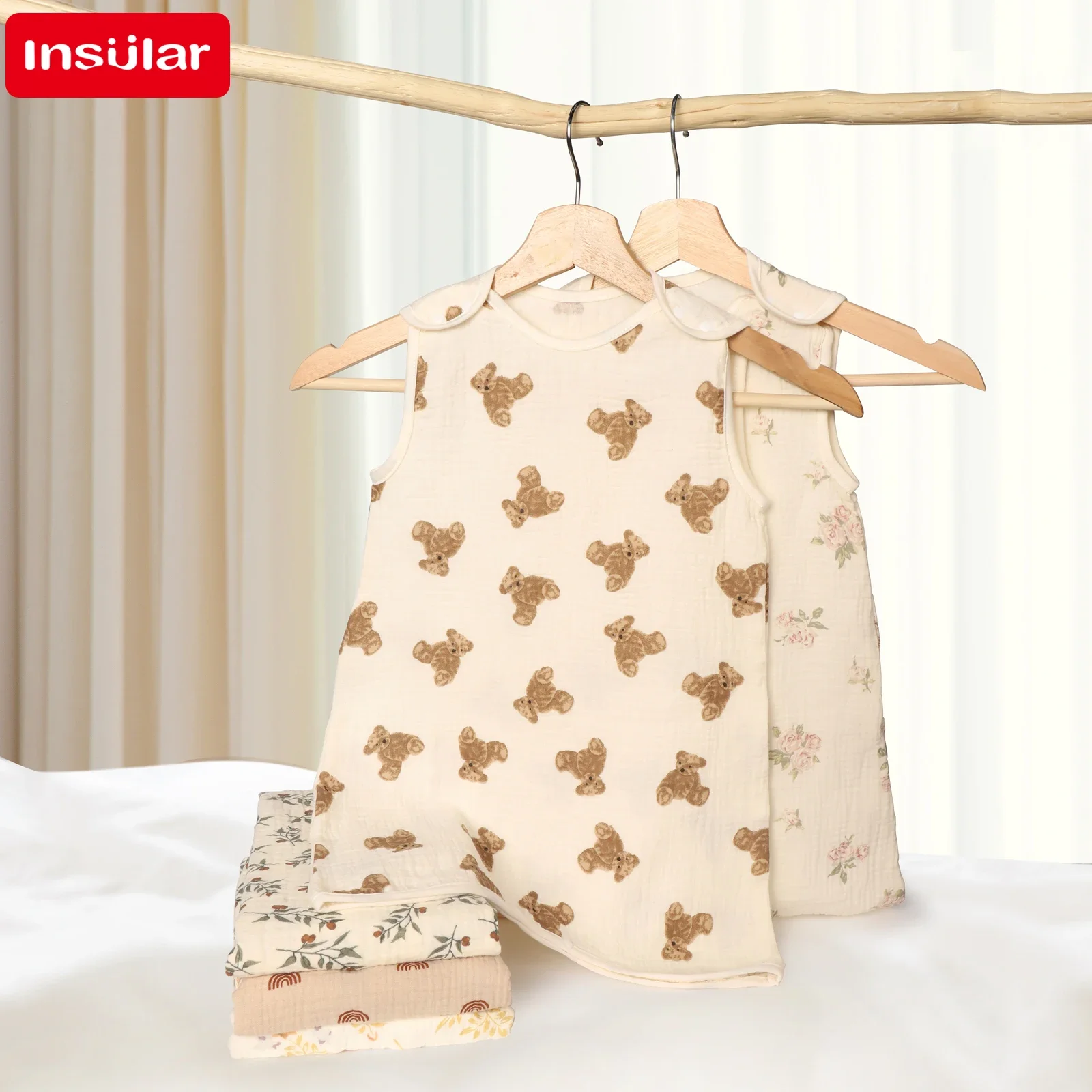 INSULAR Cotton Baby Sleeping Bag with Cartoon Romper Breathable All Season Use Easy Diaper Change Ideal Infant Gift