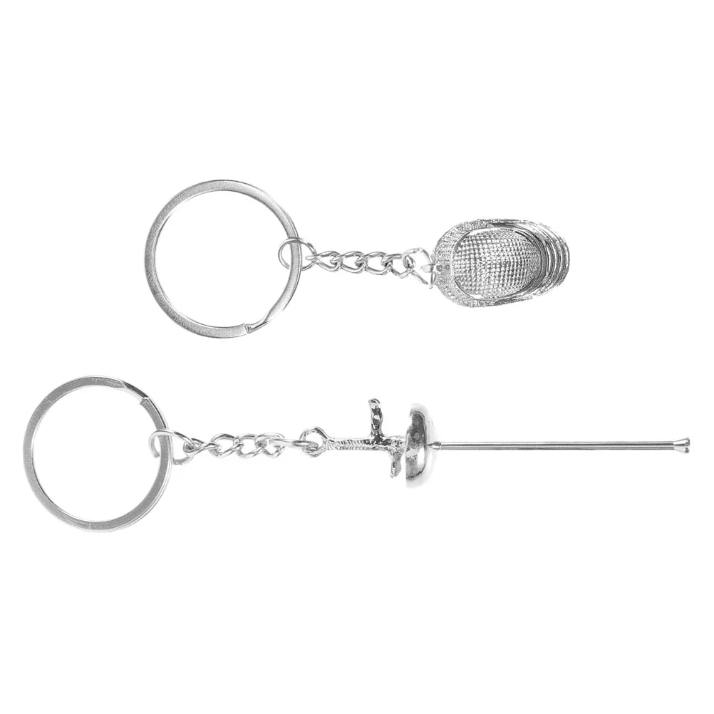 

2 Pcs Fencing Keychain Bag Hanging Decors Chains Creative Ornament Martial Supplies Backpack Pendant Silver Car Lovers