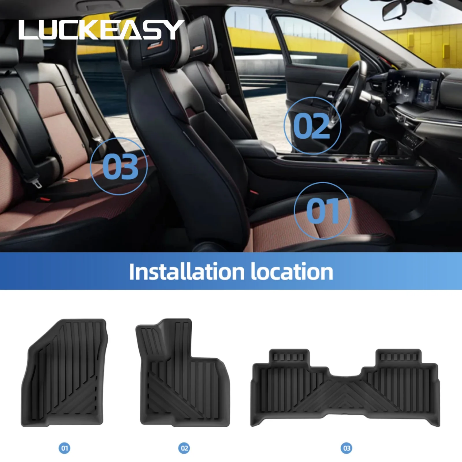 LUCKEASY Right Drive for Jaecoo J7 (SHS Hybrid) 2023-2026 Car Floor Mats 3PCS TPE 3D Foot Pad All Weather Accessories Black