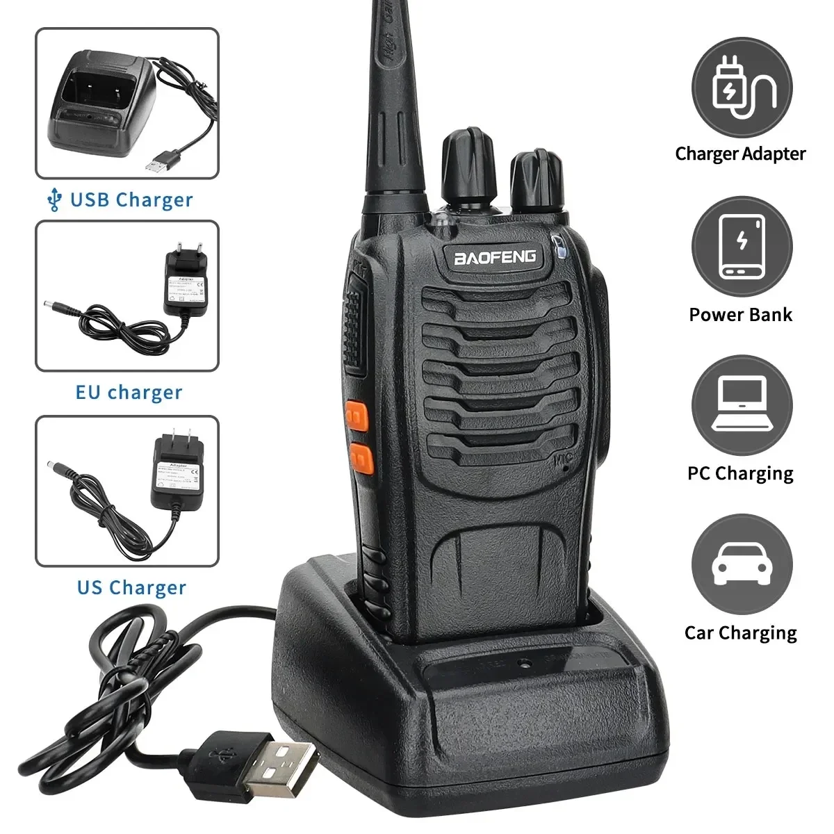 2PCS Baofeng BF-888S 12W Walkie Talkie Dual Band Portable Long Range Standby UHF 400-470MHz USB Ham Two Way Radio for Hunting