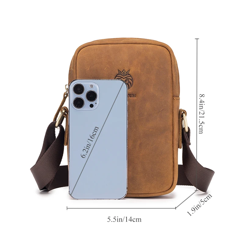 SCHLATUM Casual Genuine Leather Messenger Bags Luxury Bag For Men Small Phone Bag Men's Crossbody Shoulder Bag