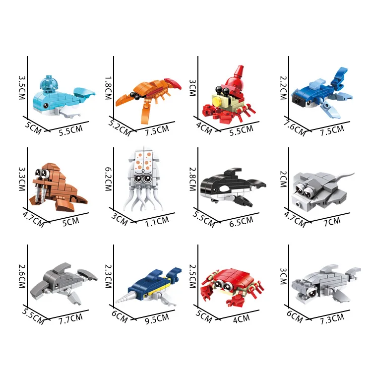 Creativity Mini Ocean Animal Model Building Blocks12 in 1 Lobster Whale Bricks Christmas Educational Assembly Toys for Kids