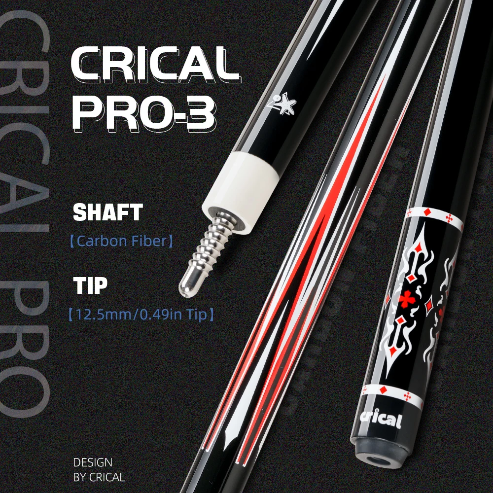 

CRICAL Professional Billiard Cue with Carbon Fiber Low Deflection shaft 12.5mm Tip for Pool Cue Stick