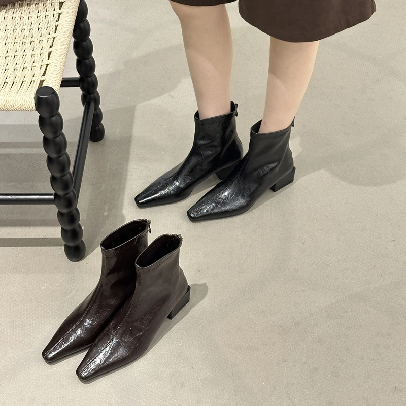 

SUOJIALUN 2025 Winter New Brand Women Short Boots Round Toe Back Zipper Ladies Elegant Ankle Boots Square Low Heel Chelsea Boots