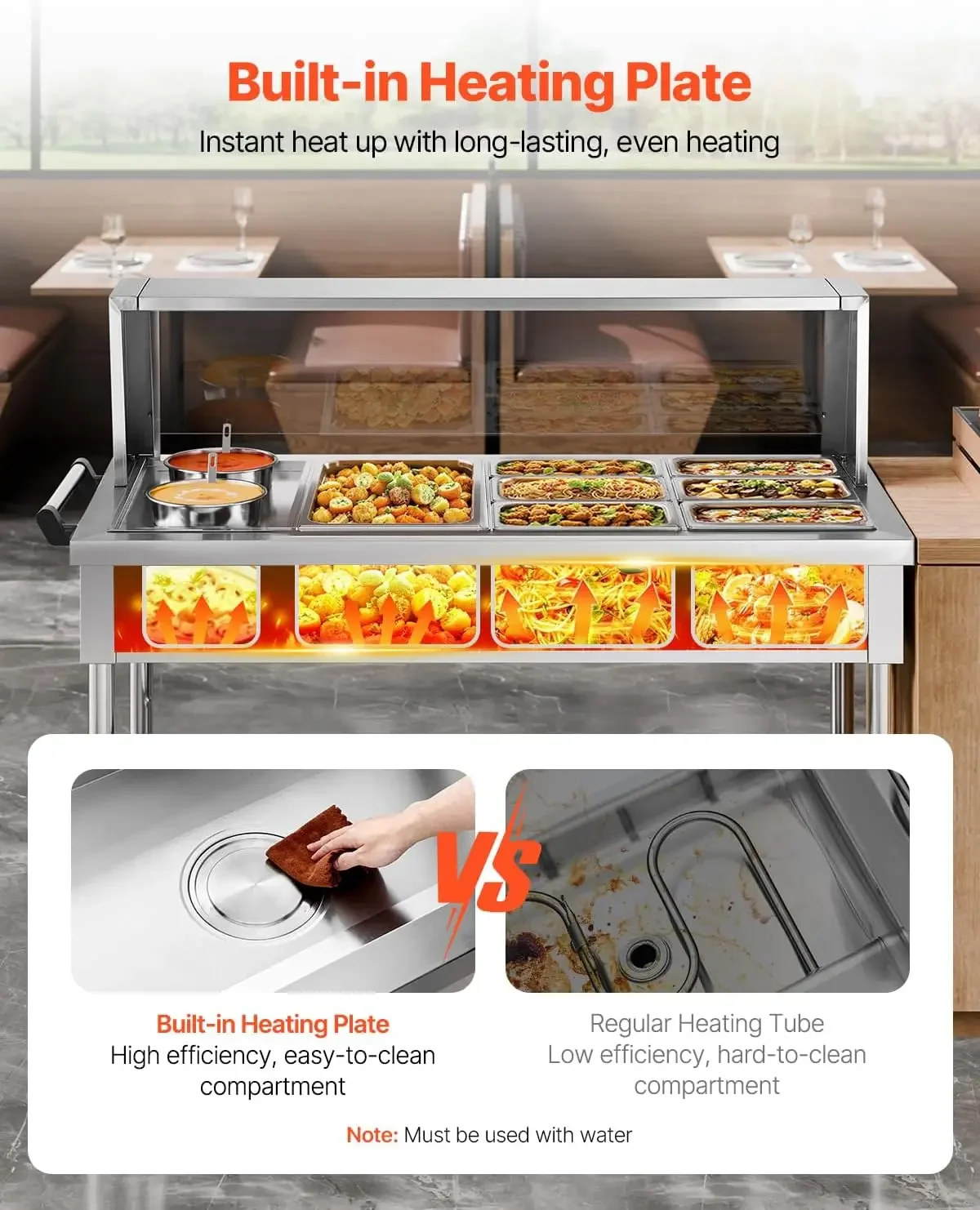 Commercial Food Warmer 7 Pans 2 Pots Electric Steam Table 1800W Professional Buffet Catering Food Warmer with Shield