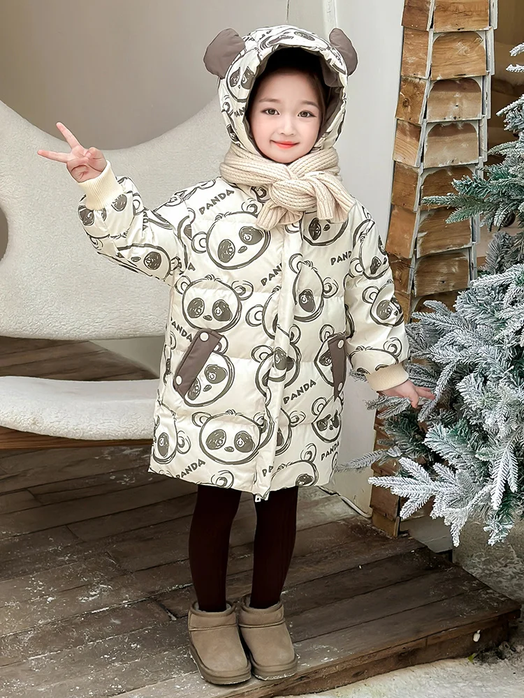 

Thiened down Jaet for Baby Girls Winter Outwear Warm Clothes Middle-Length Hooded Coat Commuter Sle White Du down