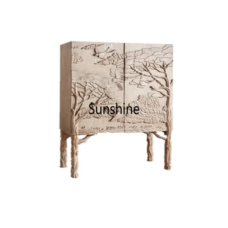 

YAmerican style, decoration, porch cabinet making old food edge, solid wood carving flowers, simple and modern