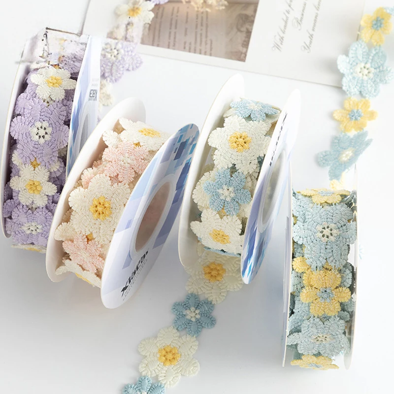 Dopamine Small Daisy Flower Edge Embroidery Flower Lace Diy Bow Gift Decoration Accessories Home Fabric Ribbon 3 cm * 3 yards
