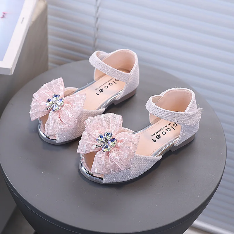 Girls Summer Princess Shoe2026 New Light Luxury Child Soft Loaf Sandal Fashion Girl Anti-slip Bowknot Performance Leather Shoes