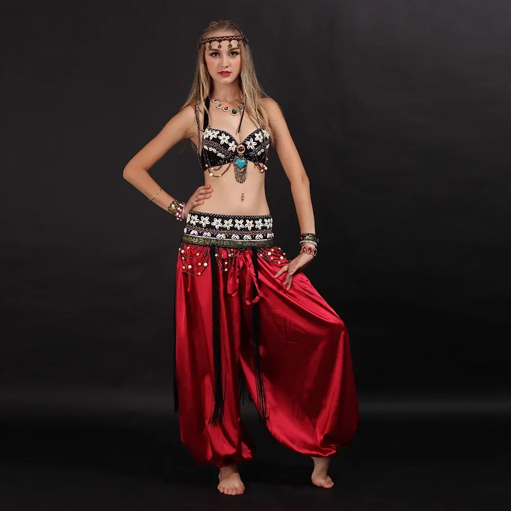 

Size S-xl Belly Dancing Clothes Tribal 2pcs Set Coins Bra, Tassel Scarf Tribal Belly Dance Costume Set Pants Costume