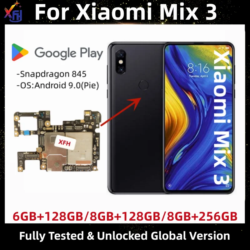 

Motherboard for Xiaomi Mi Mix3, Unlocked Main Circuits Board, Global Version, with Snapdragon 845 Processor