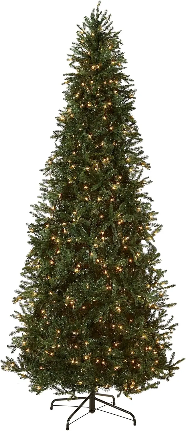 Pre-Lit 'Feel Real' Artificial Slim Christmas Tree, Green, Tiffany Fir, White Lights, Includes Stand, 9 Feet