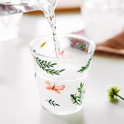 JINYOUJIA-Creative Glass Cups for Home, Juice, Coffee Mug, Milk Cups, Flower Transparent Decor, Taza De Cafe, Water Glasses