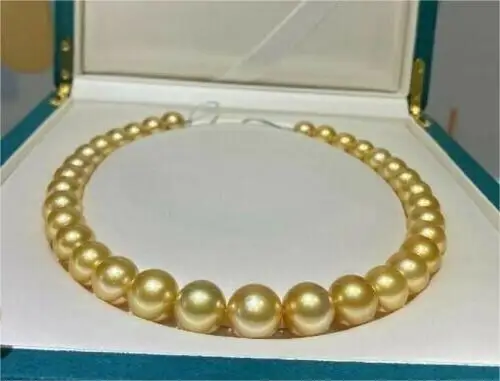 

18" 16" Huge AAAA 10-11mm Natural South Sea genuine Gold pearl necklace 14K