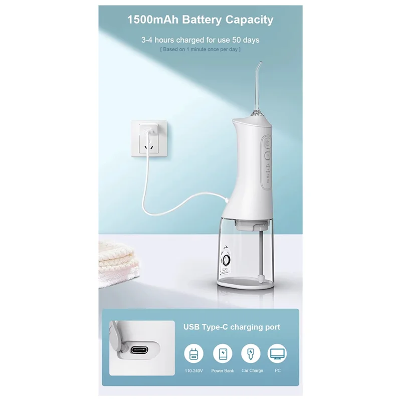 جهاز تنظيف الأسنان بالماء L6 - 4 أوضاع لري الفم اللاسلكي 300 مل قابل لإعادة الشحن IPX7 مقاوم للماء قوي Batter-A77G