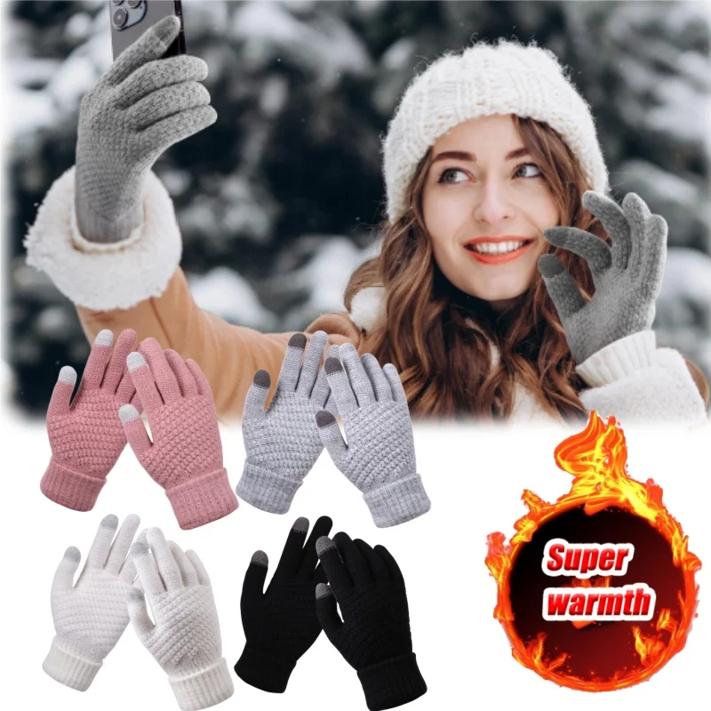 

Термальные перчатки с сенсорным экраном, пара зимних теплых вязаных перчаток без пальцев на флисовой подкладке с нескользящей ручкой для езды на велосипеде в холодную погоду