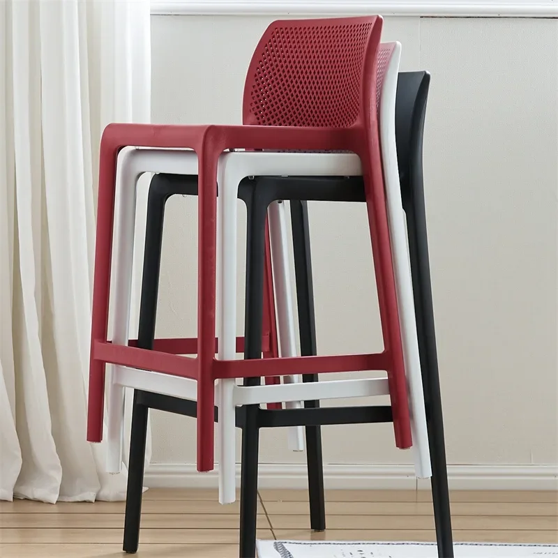 Nordic style simple plastic bar chair plastic bar chair hollow design stackable home bar front desk high chair