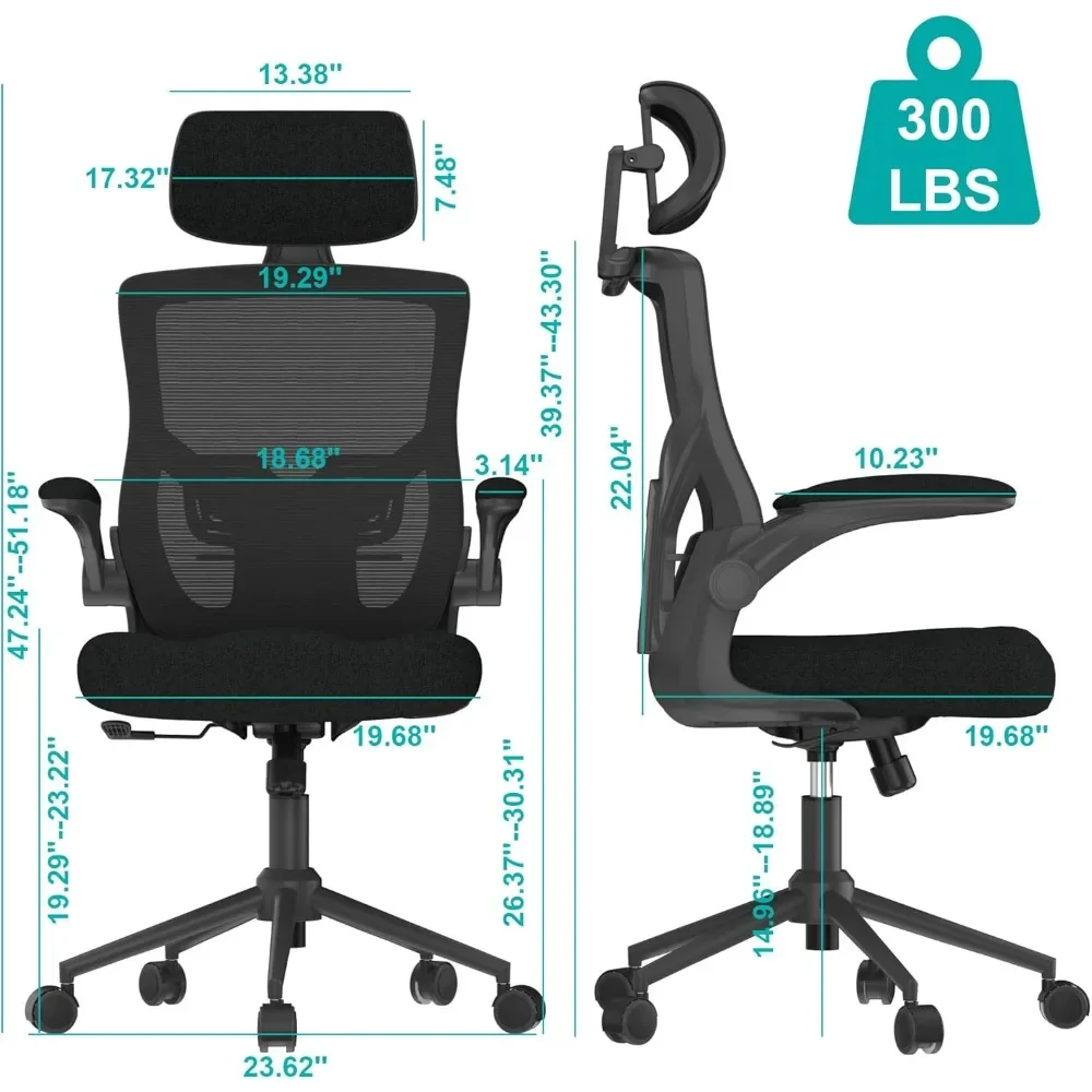 Ergonomic Office Chair, High Back Mesh Desk Chair with Thick Molded Foam Cushion, Coat Hanger, Adjustable Headrest