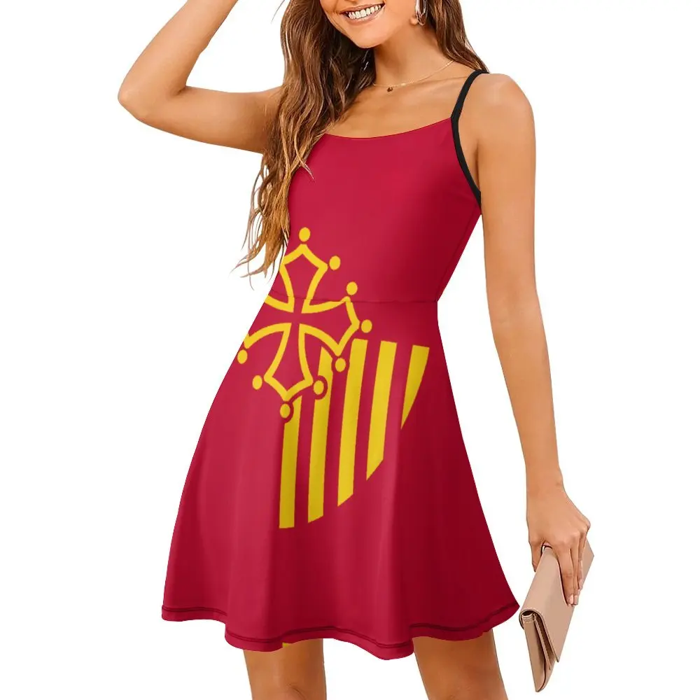 Flag of Languedoc-Roussillon Women's Sling Dress Funny Novelty Strappy Dress Classic Sexy  Woman's Gown  Vacations