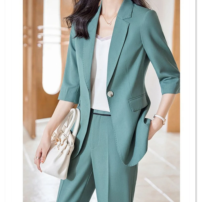 Women Summer Thin Workwear Set Korean Office Lady Slim Blazer Pants Two Piece Sets 2024 Formal Suit Coats Trousers Outfits