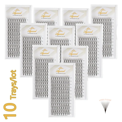 Imagen 1 del producto AGUUD 10 bandejas/lote Corea volumen ruso prefabricado pestañas súper ventiladores aguja tallo puntiagudo base estrecha ventiladores de graduación extensiones de pestañas