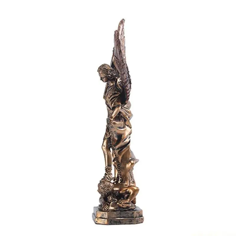 QX2E 12 Inch Archangel Michael Slaying Statue Collectible Angel Figurine Defeating Religious Sculpture Home
