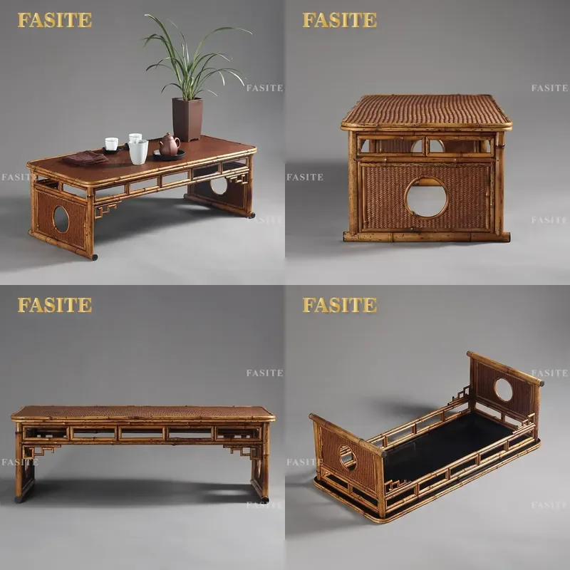 For New Chinese Style Merlot Bamboo Bay Window Balcony Small Tea Table Japanese Tatami Coffee Kang Zen Piano Table Compact