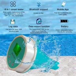 Analizzatore d'acqua galleggiante per piscina intelligente 6 in 1 PH cloro EC TDS ORP TEMP Tester per l'acqua della piscina termale con App Bluetooth