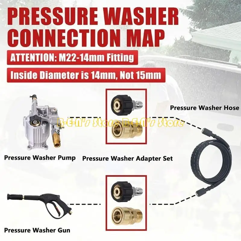 

Y1AD 3/8'' Quick Pressure Washer Adapter Set M22-14MM Fitting Accessories