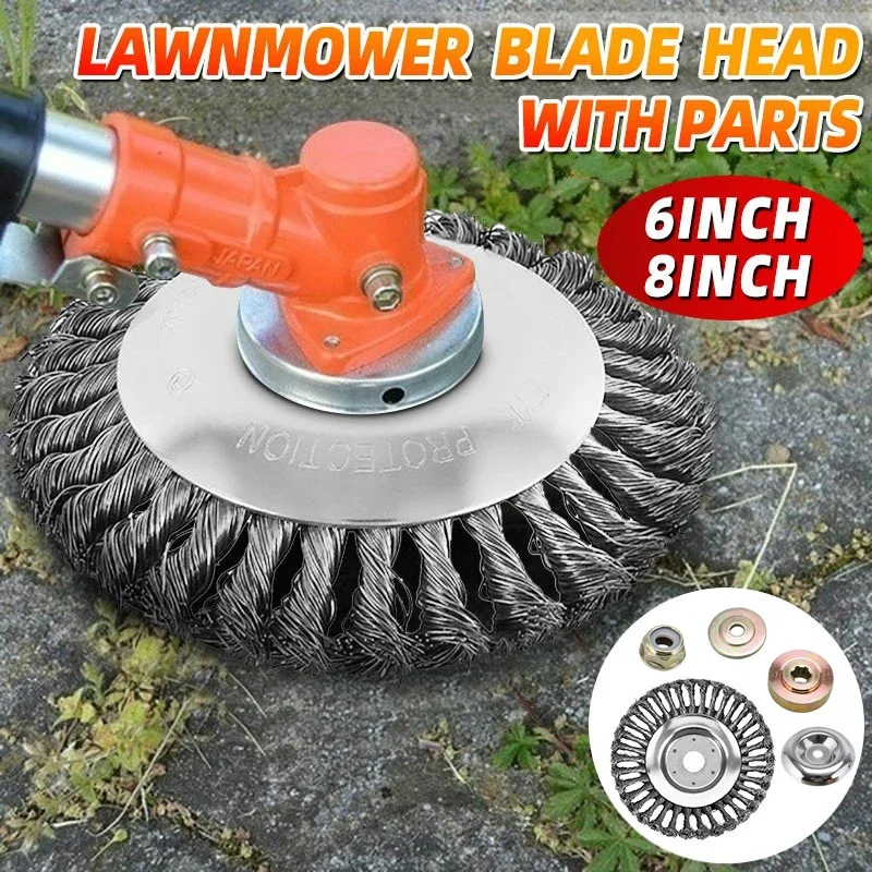 6/8inch Wire Brush Trimmer Head Steel Universal Grass Trimmer Blade Head with Lawnmower Blade Adapter Garden Tool