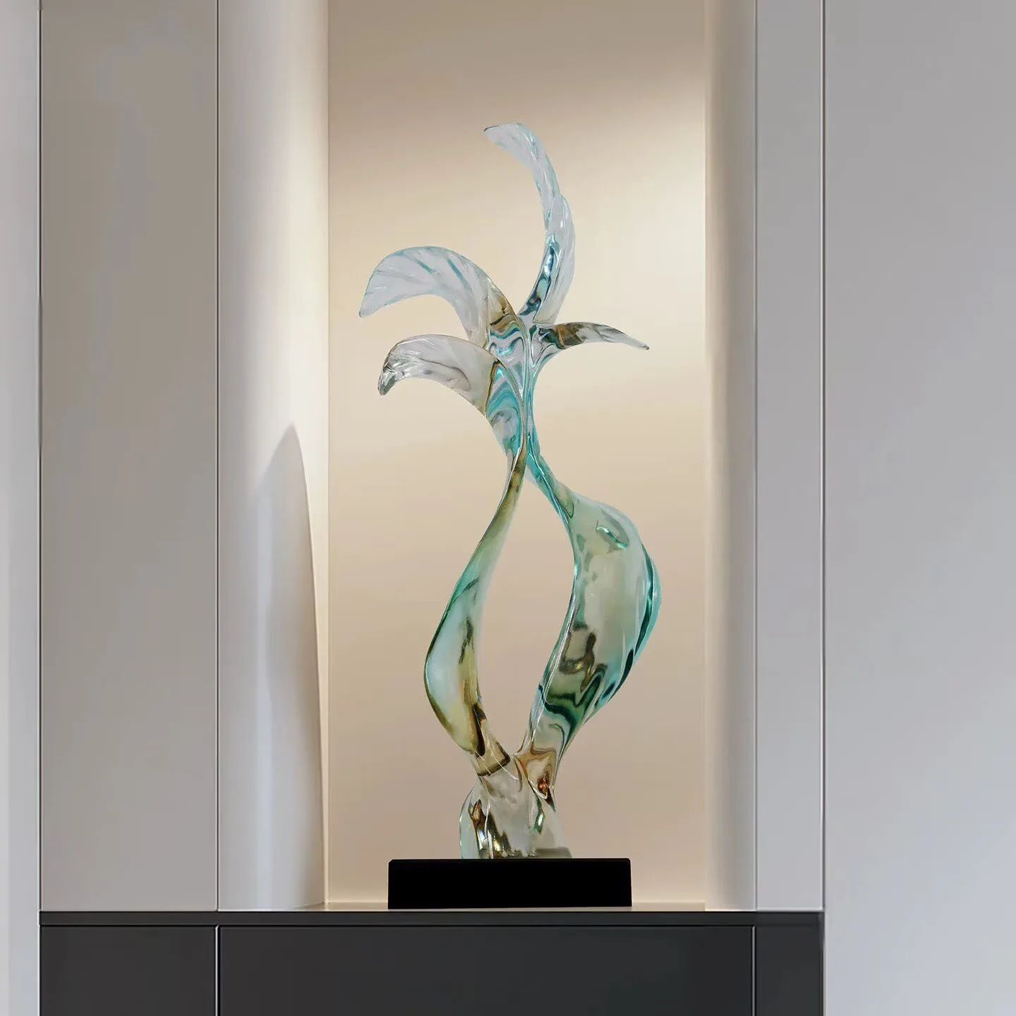Abstract Phoenix Singing Gold Branch Jewelry Italian Room Decor Luxury Transparent Resin Floor Decor Living Room Sculpture Decor