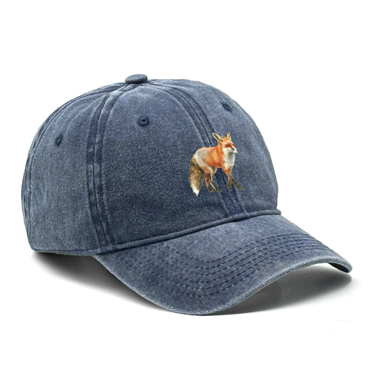 Lifelike Fox Print Snapback Baseball Cap Animal Dad Hat Distressed Washed Adjustable Sun Hat For Men Women Outdoor Travel Golf