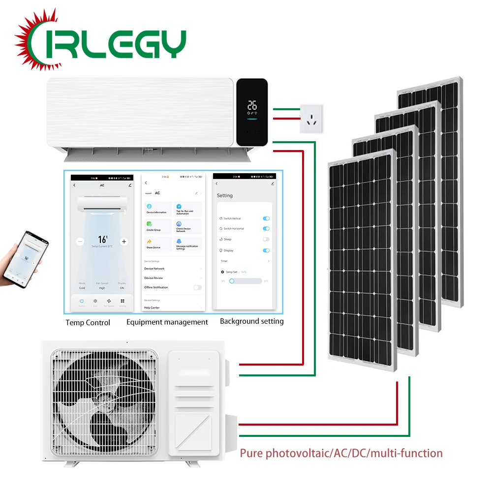 100% DC Inverter Solar Powered Air Conditioner Off Grid Split Wall Mounted Factory Price for Wholehome Power Saving