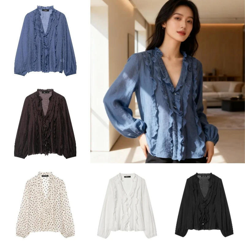 

Новинка Весна 2026: Шикарная офисная блузка из поплина с многослойными оборками